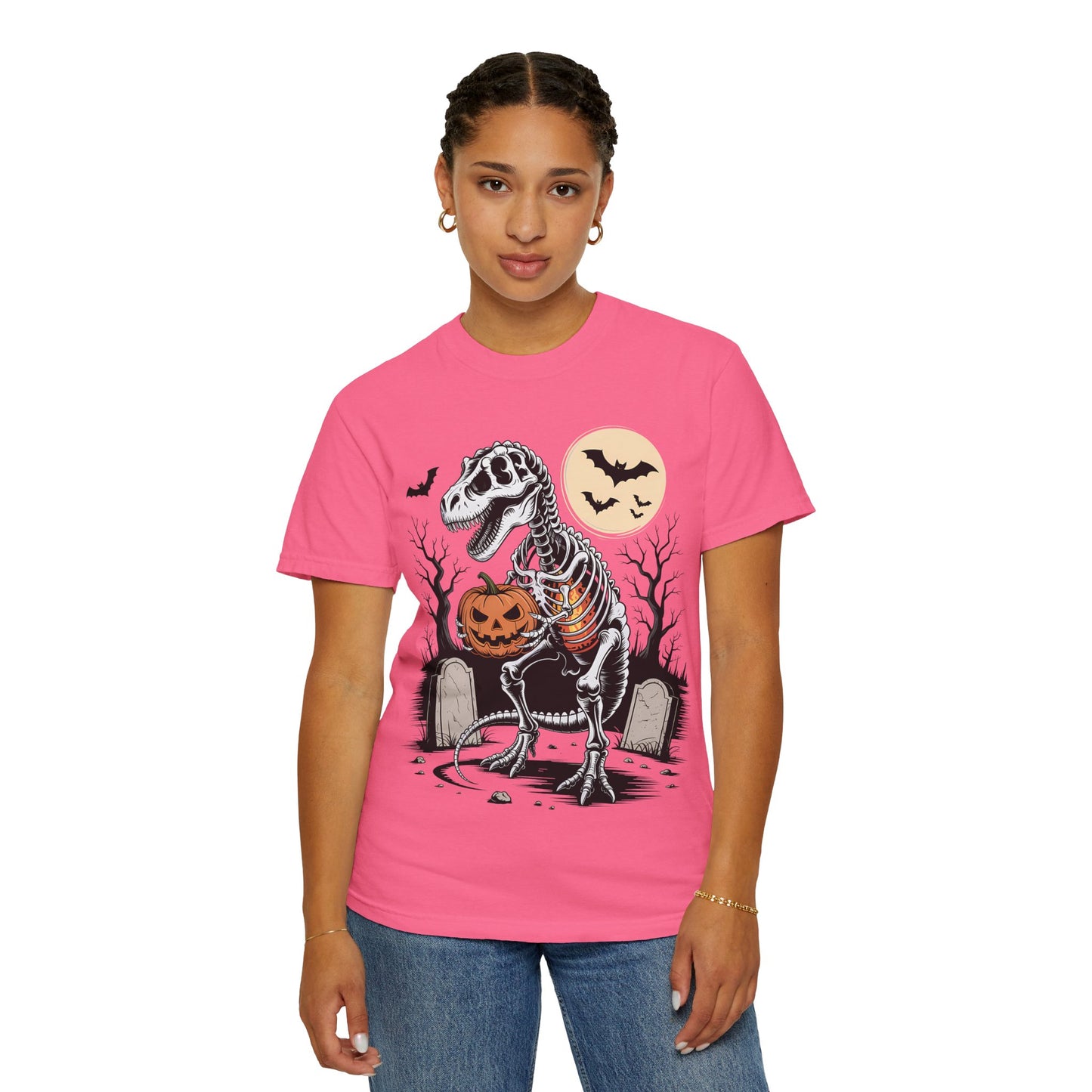 Halloween Skeleton Dino T-Shirt, Unisex Graphic Tee, Spooky T-Shirt, Fall Fashion, Trick or Treat Shirt, Costume Party Top