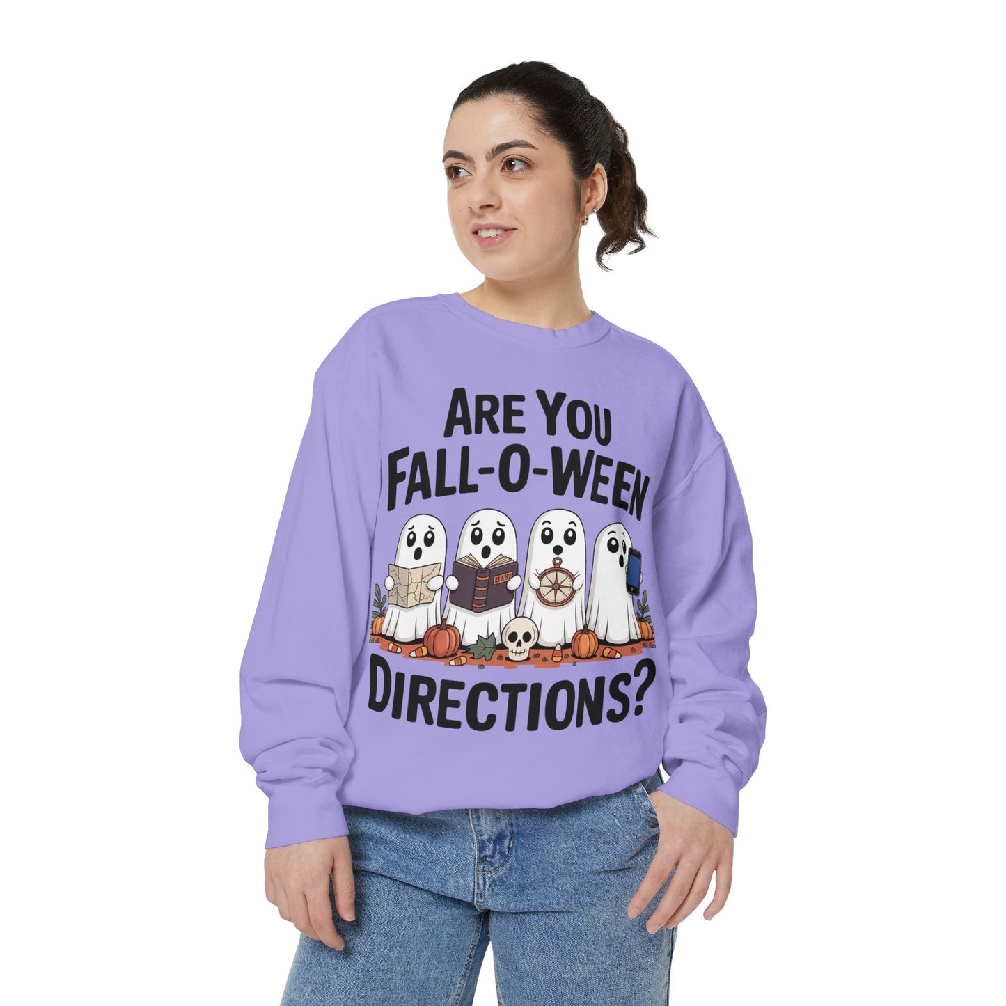Ghostly Fall-O-Ween Sweatshirt, Unisex Garment-Dyed Pullover, Cozy Halloween Attire, Ghost Sweater, Fall Fashion, Spooky Gift