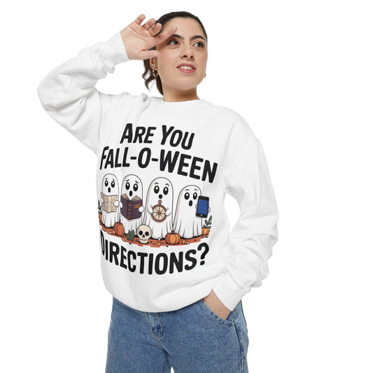 Ghostly Fall-O-Ween Sweatshirt, Unisex Garment-Dyed Pullover, Cozy Halloween Attire, Ghost Sweater, Fall Fashion, Spooky Gift
