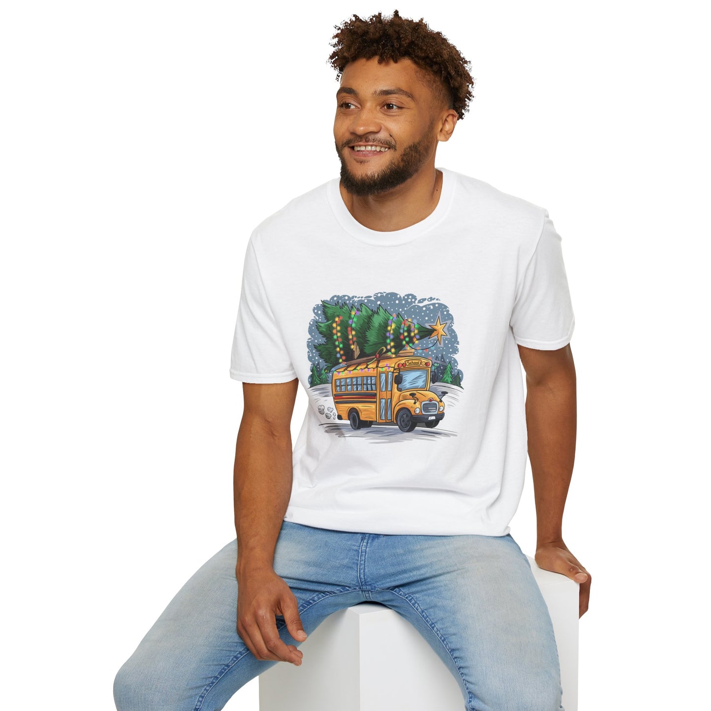 Unisex Softstyle T-Shirt - School Bus with Christmas Tree