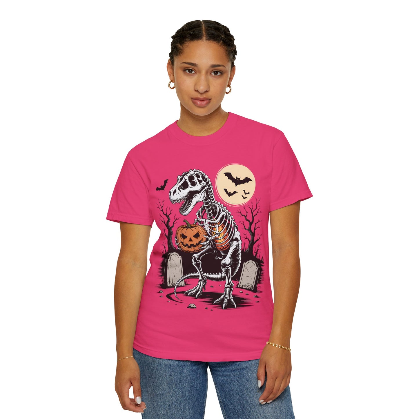 Halloween Skeleton Dino T-Shirt, Unisex Graphic Tee, Spooky T-Shirt, Fall Fashion, Trick or Treat Shirt, Costume Party Top