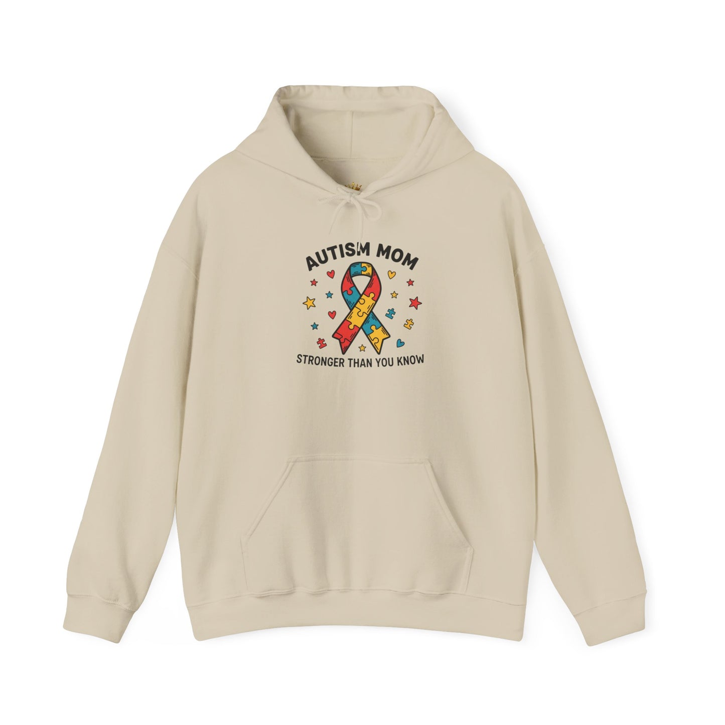 Autism Mom Hoodie — "Stronger Than You Know" Puzzle Ribbon Sweatshirt