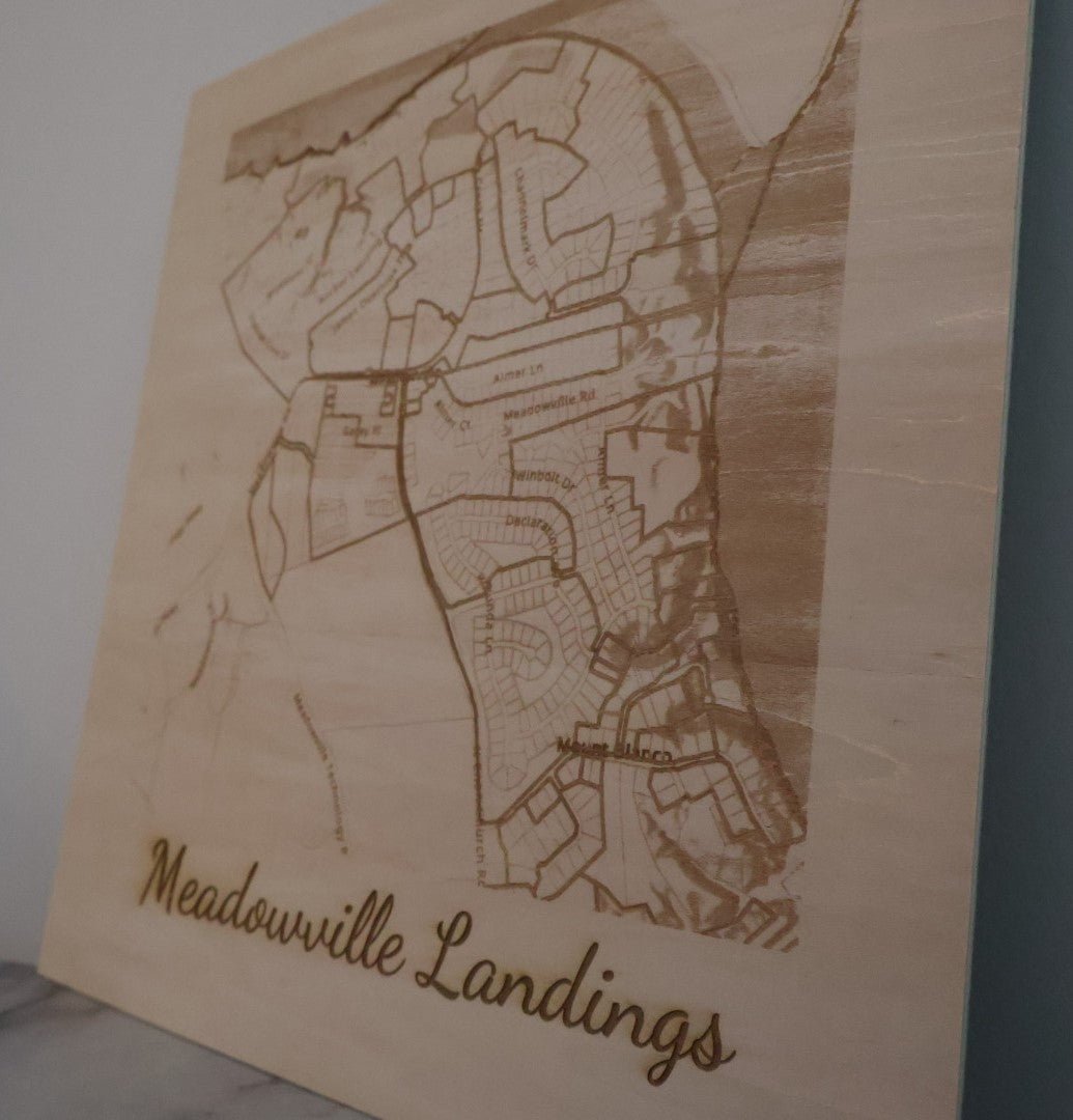 Custom Engraved Map Meadowville Landings - Airik Creations LLC