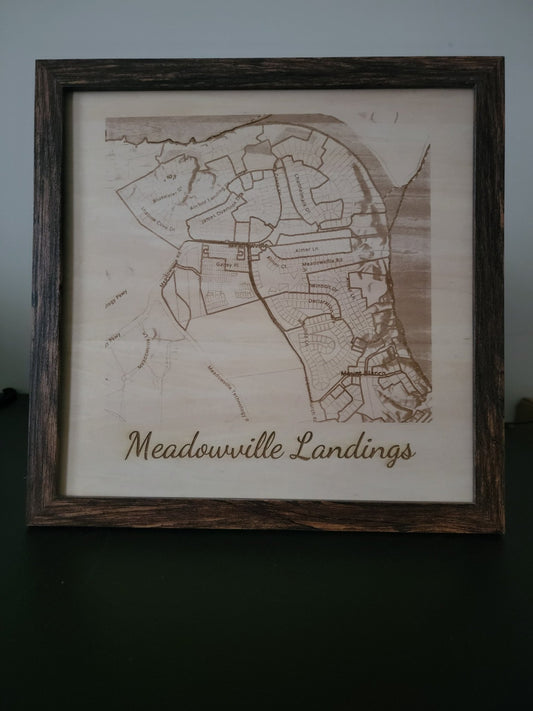 Custom Engraved Map Meadowville Landings - Airik Creations LLC