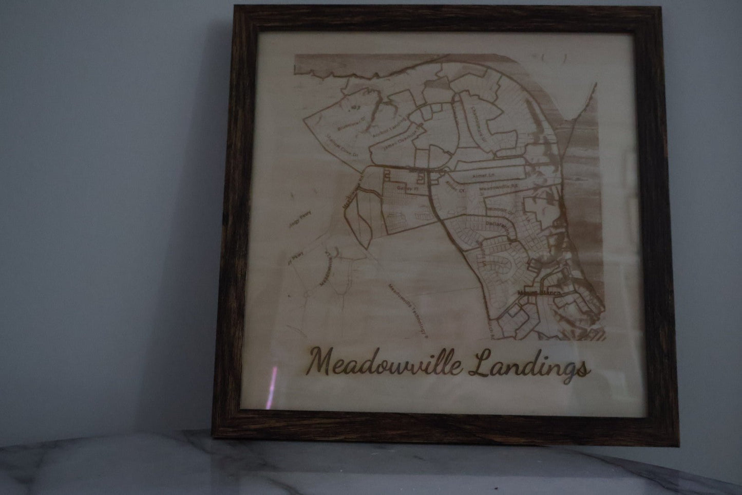 Custom Engraved Map Meadowville Landings - Airik Creations LLC