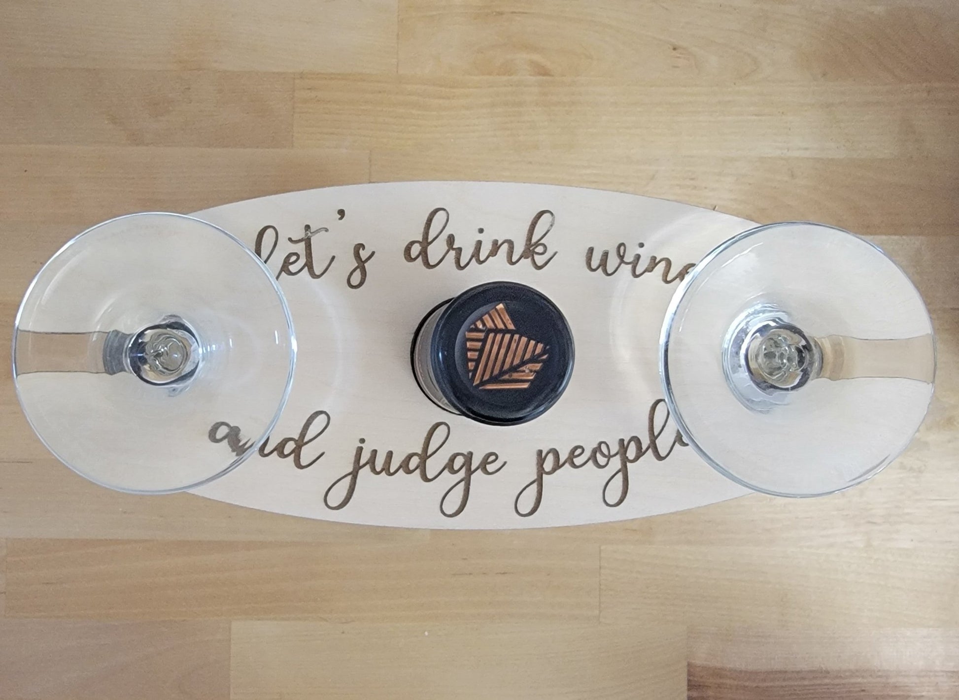 Engraved Wooden Wine Glass and Bottle Holder - Airik Creations LLC