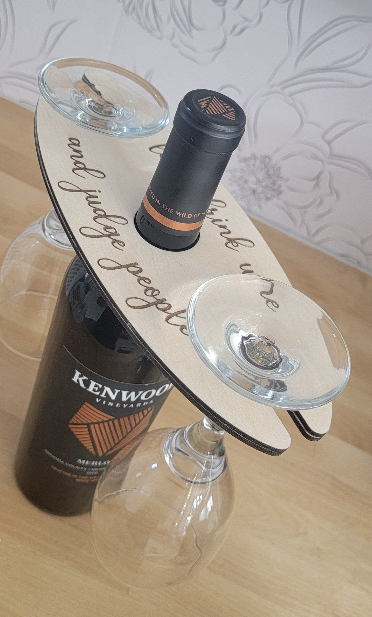 Engraved Wooden Wine Glass and Bottle Holder - Airik Creations LLC