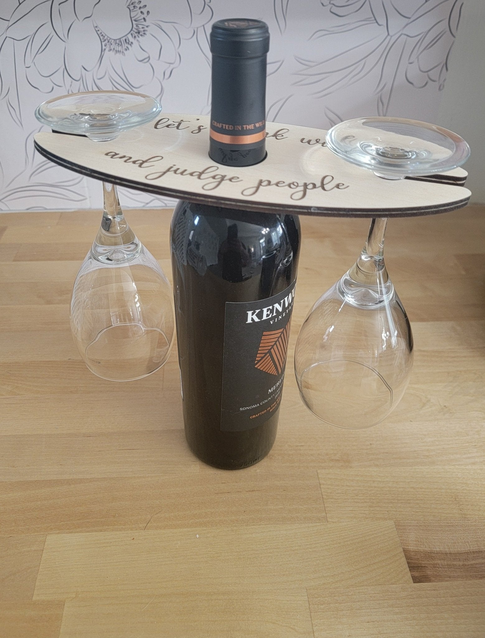 Engraved Wooden Wine Glass and Bottle Holder - Airik Creations LLC